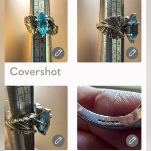 Vintage Art Deco Sterling Silver Ring 2ct Swiss Blue Topaz solitaire Leaf